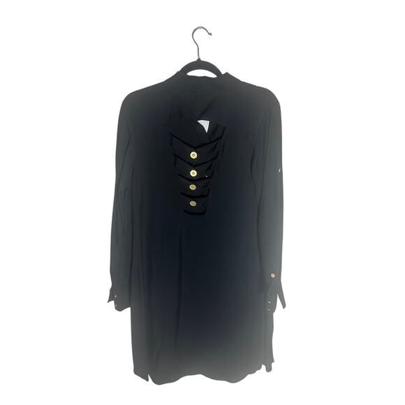 RACHEL Rachel Roy Women's Black Button-Up Shirt Dress Gold Accents Long Sleeves - Picture 7 of 12